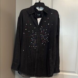 MOTHER Jewel Embellished Black denim Shirt